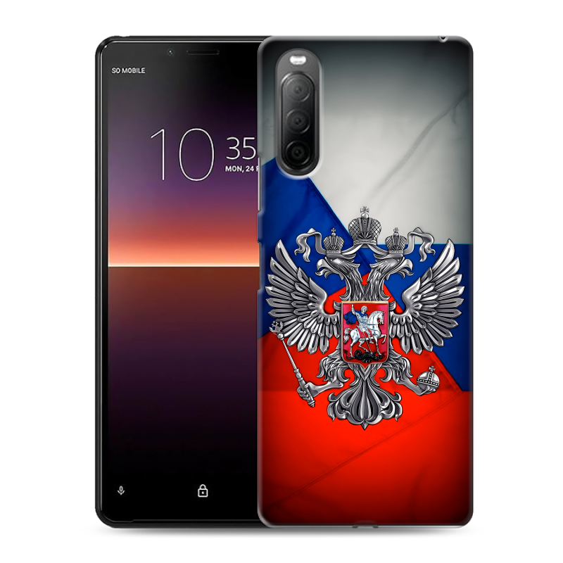 Силиконовый противоударный чехол на Sony Xperia 10 II с принтом Флаг России Силиконовый противоударный чехол на Sony Xperia 10 II с принтом Флаг России