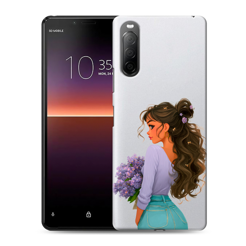 Силиконовый чехол на Sony Xperia 10 II с принтом девушка цветы Силиконовый чехол на Sony Xperia 10 II с принтом девушка цветы