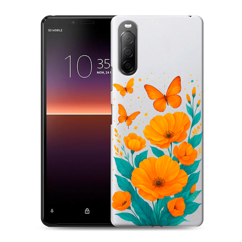 Силиконовый противоударный чехол на Sony Xperia 10 II с принтом цветы бабочки Силиконовый противоударный чехол на Sony Xperia 10 II с принтом цветы бабочки