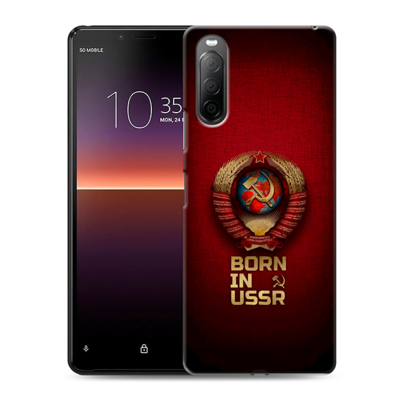 Силиконовый противоударный чехол на Sony Xperia 10 II с принтом Флаг Герб СССР Силиконовый противоударный чехол на Sony Xperia 10 II с принтом Флаг Герб СССР