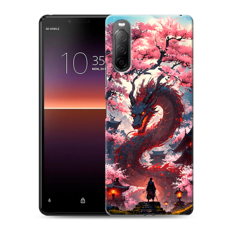 Силиконовый противоударный чехол на Sony Xperia 10 II с принтом Дракон Японский Силиконовый противоударный чехол на Sony Xperia 10 II с принтом Дракон Японский