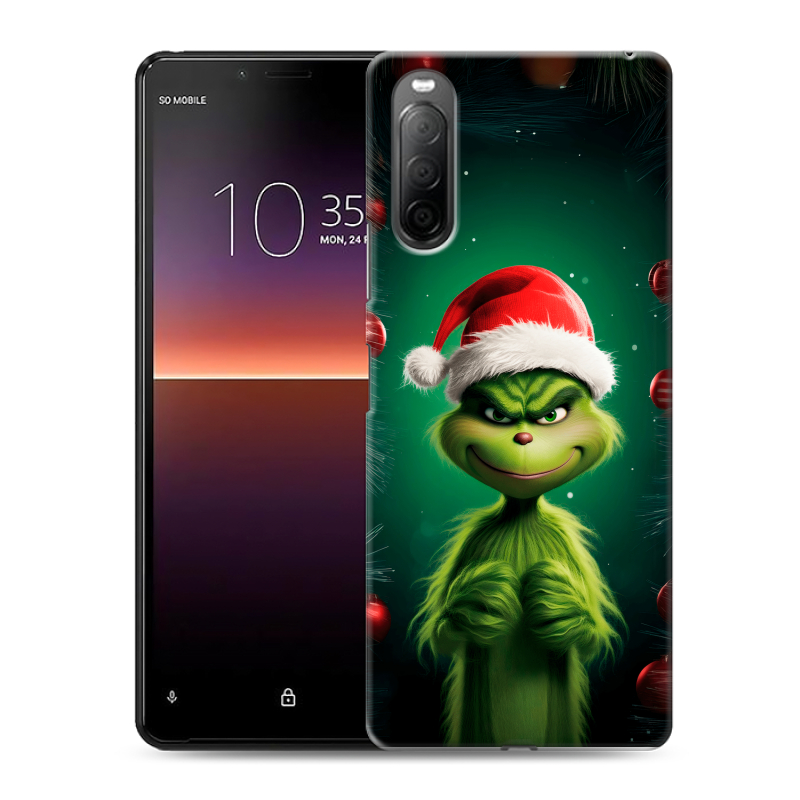 Силиконовый противоударный чехол на Sony Xperia 10 II с принтом Гринч Новый год Рождество Силиконовый противоударный чехол на Sony Xperia 10 II с принтом Гринч Новый год Рождество