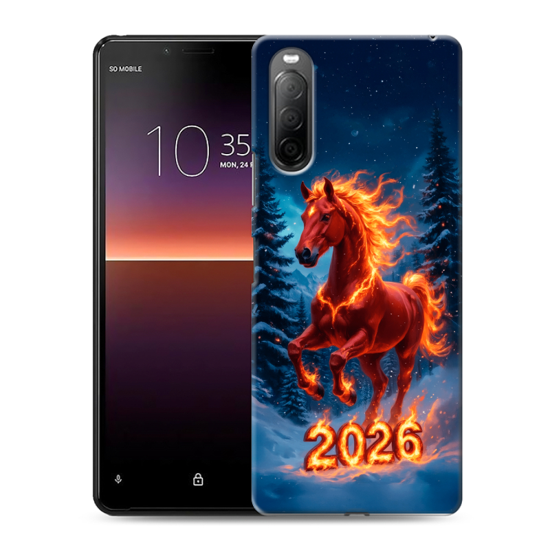 Силиконовый чехол на Sony Xperia 10 II с принтом Новый год коня Силиконовый чехол на Sony Xperia 10 II с принтом Новый год коня