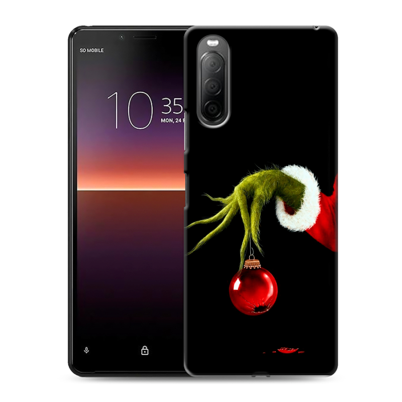 Силиконовый противоударный чехол на Sony Xperia 10 II с принтом Новый год Гринч Силиконовый противоударный чехол на Sony Xperia 10 II с принтом Новый год Гринч