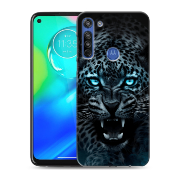 Силиконовый чехол на Motorola Moto G8 с принтом Темный леопард