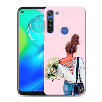 Силиконовый чехол на Motorola Moto G8 с принтом Девушка и букет