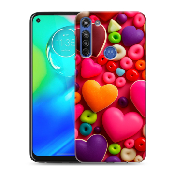Силиконовый чехол на Motorola Moto G8 с принтом Сердечки