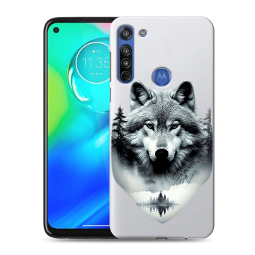 Силиконовый чехол на Motorola Moto G8 с принтом Волк в лесу