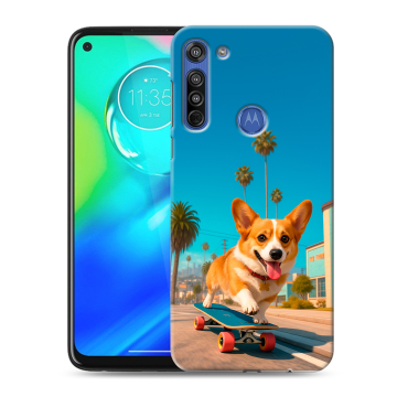 Силиконовый чехол на Motorola Moto G8 с принтом Корги на скейте