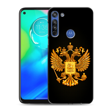 Силиконовый чехол на Motorola Moto G8 с принтом Герб России желтый