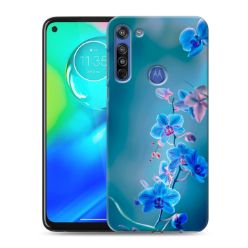 Силиконовый чехол на Motorola Moto G8 с принтом Голубые цветы