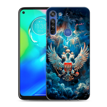 Силиконовый чехол на Motorola Moto G8 с принтом Герб флаг России