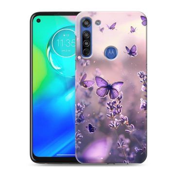Силиконовый чехол на Motorola Moto G8 с принтом бабочки и лаванда