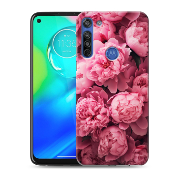 Силиконовый чехол на Motorola Moto G8 с принтом цветы пионы