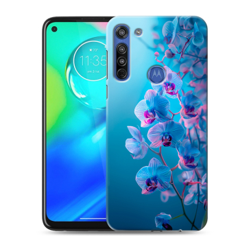 Силиконовый чехол на Motorola Moto G8 с принтом голубые орхидеи