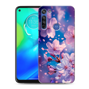 Силиконовый чехол на Motorola Moto G8 с принтом цветы бабочки