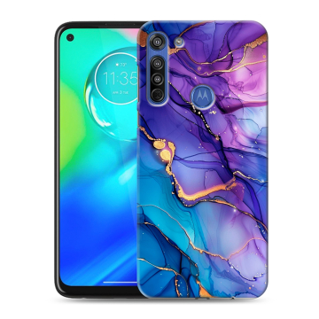Силиконовый чехол на Motorola Moto G8 с принтом синий мрамор