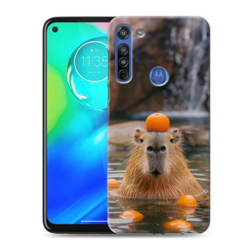 Силиконовый чехол на Motorola Moto G8 с принтом Капибара с апельсином