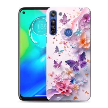 Силиконовый чехол на Motorola Moto G8 с принтом цветы бабочки
