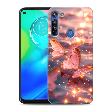 Силиконовый чехол на Motorola Moto G8 с принтом бабочки розовые