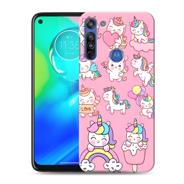 Силиконовый чехол на Motorola Moto G8 с принтом Единороги и радуга