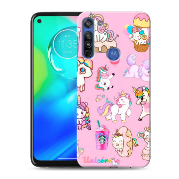 Силиконовый чехол на Motorola Moto G8 с принтом розовые единороги