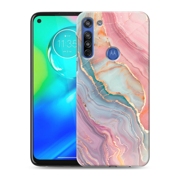 Силиконовый чехол на Motorola Moto G8 с принтом розовый мрамор