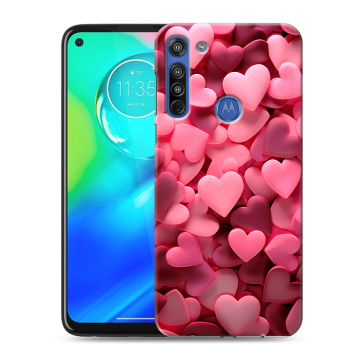 Силиконовый чехол на Motorola Moto G8 с принтом розовые сердечки