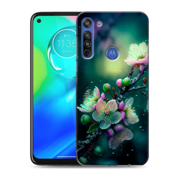 Силиконовый чехол на Motorola Moto G8 с принтом Цветы и мрамор