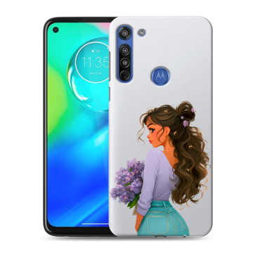 Силиконовый чехол на Motorola Moto G8 с принтом девушка цветы