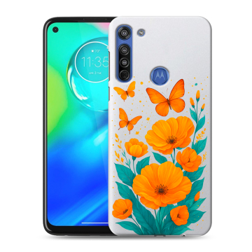 Силиконовый чехол на Motorola Moto G8 с принтом цветы бабочки