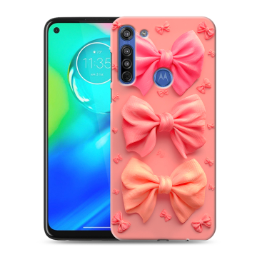 Силиконовый чехол на Motorola Moto G8 с принтом Розовые бантики