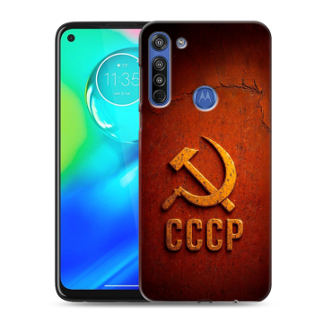 Силиконовый чехол на Motorola Moto G8 с принтом Флаг Герб СССР