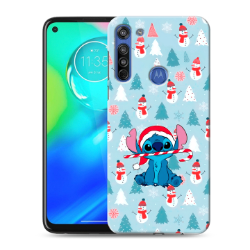 Силиконовый чехол на Motorola Moto G8 с принтом Стич Новый год