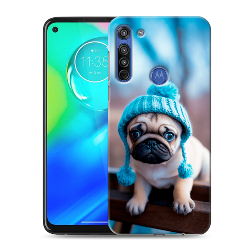 Силиконовый противоударный чехол на Motorola Moto G8 с принтом Мопс в шапке Силиконовый противоударный чехол на Motorola Moto G8 с принтом Мопс в шапке
