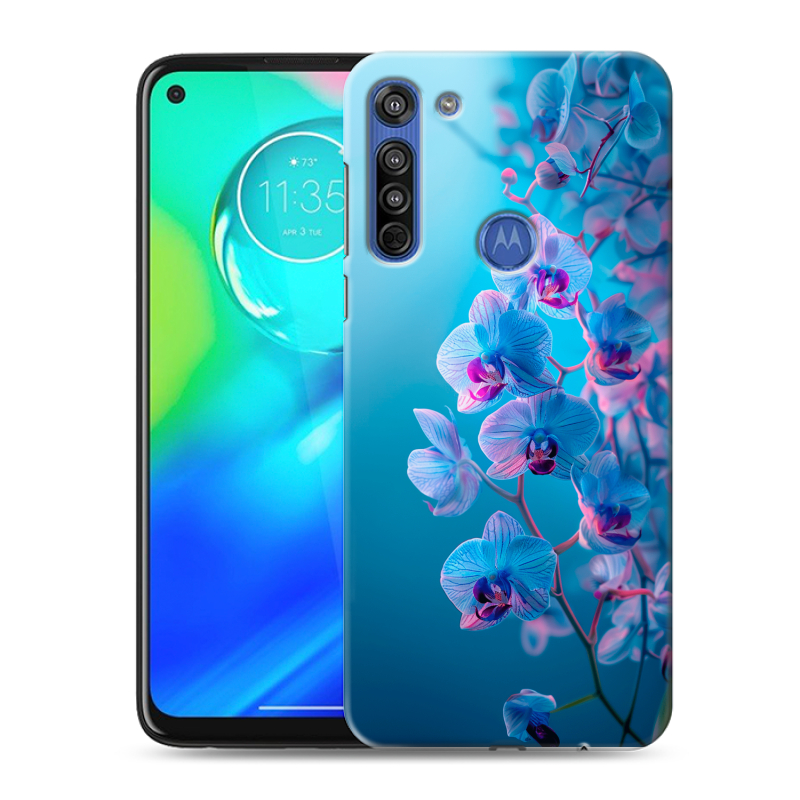 Силиконовый противоударный чехол на Motorola Moto G8 с принтом голубые орхидеи Силиконовый противоударный чехол на Motorola Moto G8 с принтом голубые орхидеи