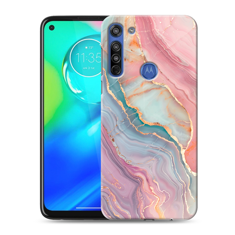 Силиконовый противоударный чехол на Motorola Moto G8 с принтом розовый мрамор Силиконовый противоударный чехол на Motorola Moto G8 с принтом розовый мрамор