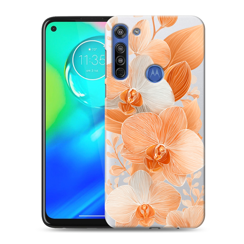Силиконовый противоударный чехол на Motorola Moto G8 с принтом Бежевые цветы Силиконовый противоударный чехол на Motorola Moto G8 с принтом Бежевые цветы