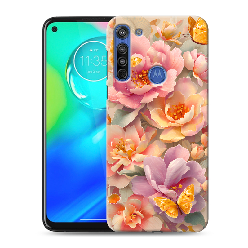 Силиконовый противоударный чехол на Motorola Moto G8 с принтом Цветы и бабочки Силиконовый противоударный чехол на Motorola Moto G8 с принтом Цветы и бабочки