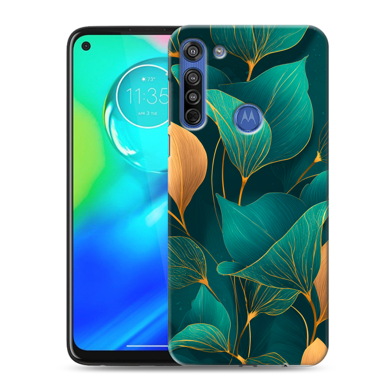 Силиконовый противоударный чехол на Motorola Moto G8 с принтом Листья и золото Силиконовый противоударный чехол на Motorola Moto G8 с принтом Листья и золото
