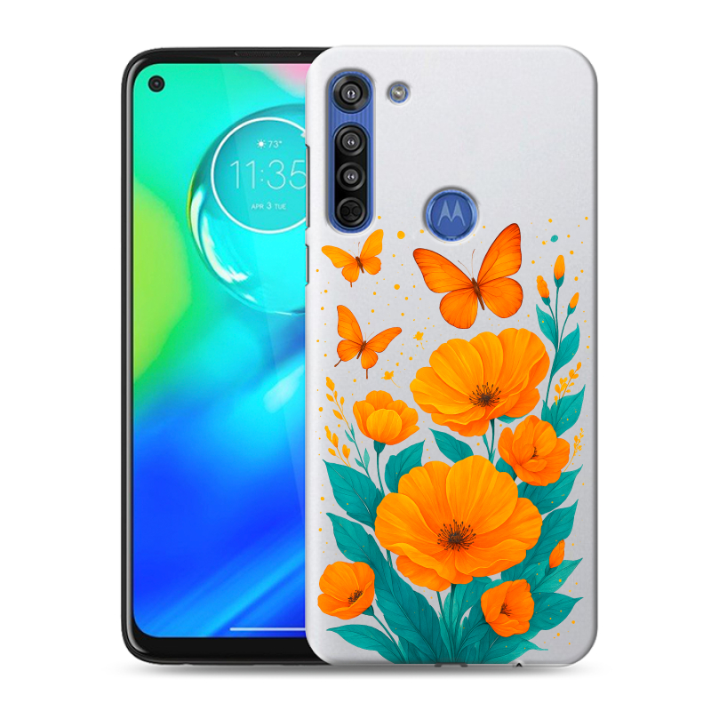 Силиконовый противоударный чехол на Motorola Moto G8 с принтом цветы бабочки Силиконовый противоударный чехол на Motorola Moto G8 с принтом цветы бабочки