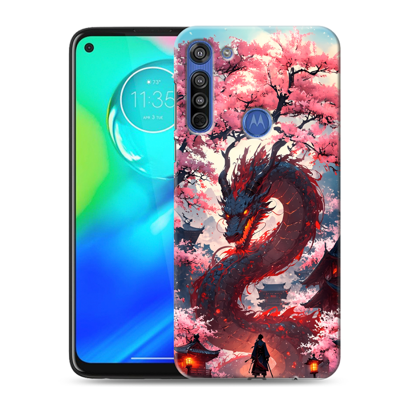 Силиконовый противоударный чехол на Motorola Moto G8 с принтом Дракон Японский Силиконовый противоударный чехол на Motorola Moto G8 с принтом Дракон Японский