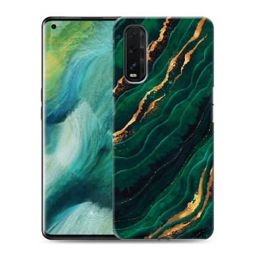 Силиконовый противоударный чехол на OPPO Find X2 с принтом Мрамор зеленое золото Силиконовый противоударный чехол на OPPO Find X2 с принтом Мрамор зеленое золото