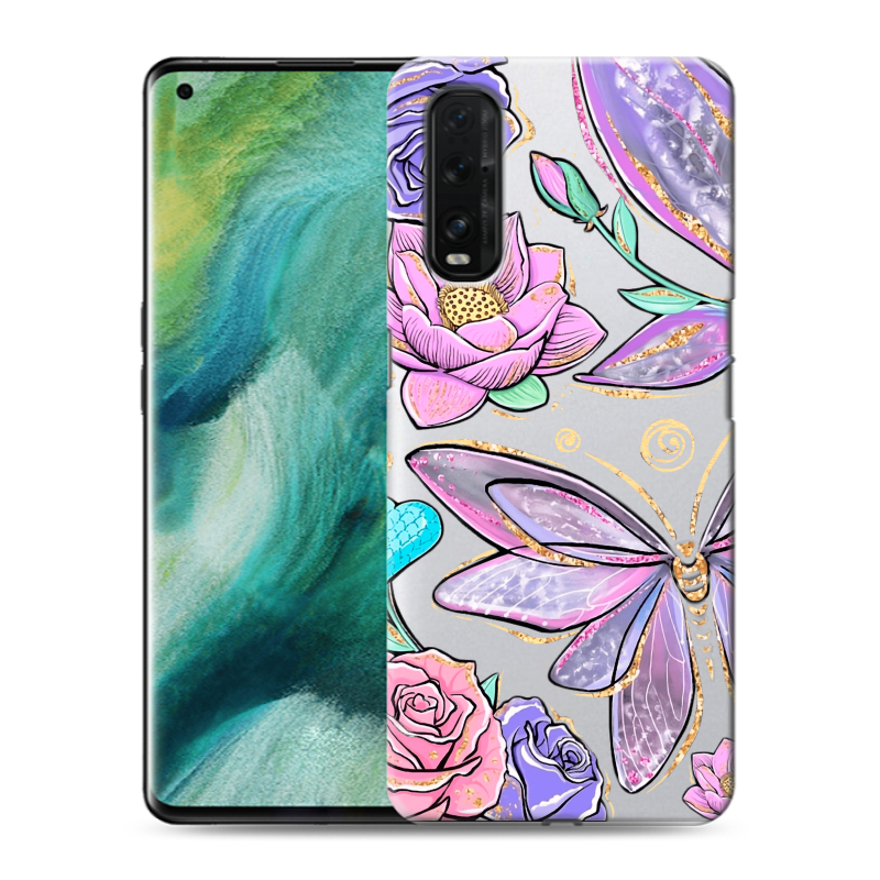 Пластиковый чехол на OPPO Find X2 с принтом Бабочки и цветы Пластиковый чехол на OPPO Find X2 с принтом Бабочки и цветы