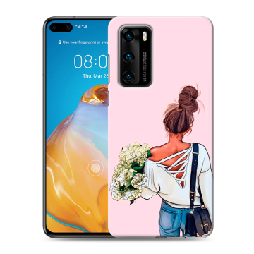 Силиконовый чехол на Huawei P40 с принтом Девушка и букет Силиконовый чехол на Huawei P40 с принтом Девушка и букет