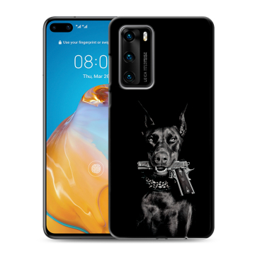 Силиконовый чехол на Huawei P40 с принтом Доберман и пистолет Силиконовый чехол на Huawei P40 с принтом Доберман и пистолет