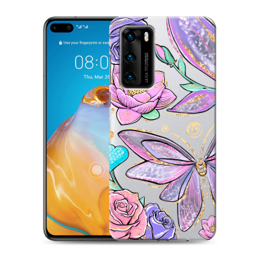 Силиконовый чехол на Huawei P40 с принтом Бабочки и цветы Силиконовый чехол на Huawei P40 с принтом Бабочки и цветы