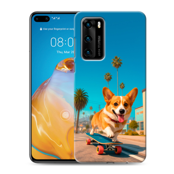 Силиконовый чехол на Huawei P40 с принтом Корги на скейте Силиконовый чехол на Huawei P40 с принтом Корги на скейте