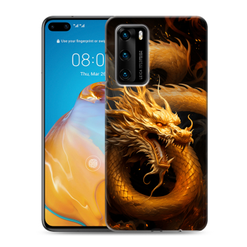 Силиконовый чехол на Huawei P40 с принтом Золотой дракон
