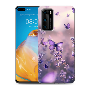 Силиконовый чехол на Huawei P40 с принтом бабочки и лаванда Силиконовый чехол на Huawei P40 с принтом бабочки и лаванда